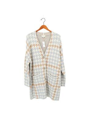 NWT Loft Outlet Houndstooth Buttoned Longline Ivory Cardigan Sweater Jacket XL